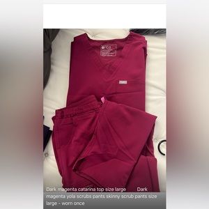Dark magenta catarina top size large and yola scrubs pants skinny size large